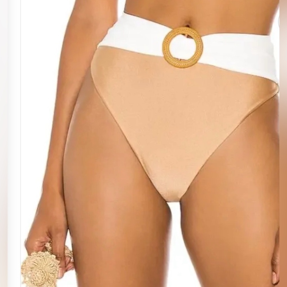 Camila Coelho Bonita High Waist Bottom in Nude & White NWT Size Medium